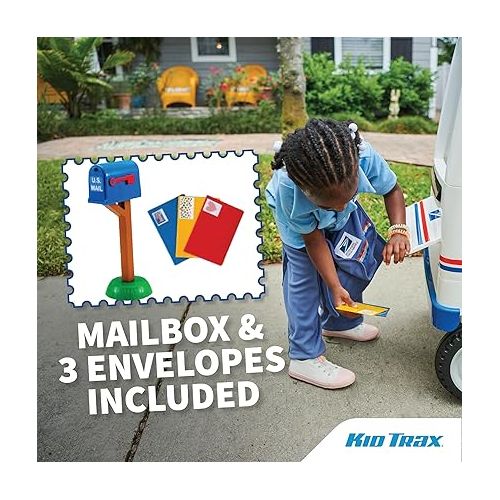  Kid Trax 6V USPS Mail Truck Ride-On Toy for Kids, Ages 3-5, Max Weight 60 lb, Includes Mailbox, Play Envelopes, Working Headlights/Horn, FM Radio/MP3 Input, Mail Truck, Kids Mail Truck, Kids Carrier