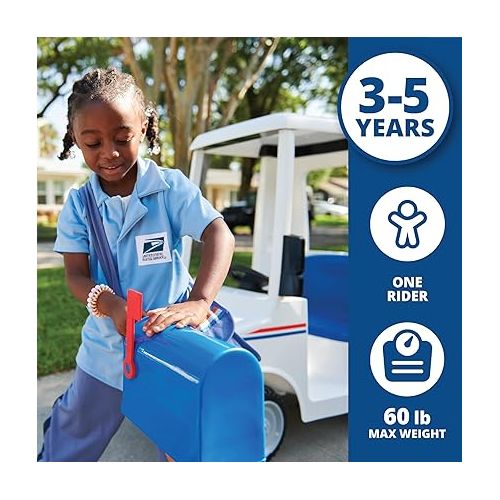  Kid Trax 6V USPS Mail Truck Ride-On Toy for Kids, Ages 3-5, Max Weight 60 lb, Includes Mailbox, Play Envelopes, Working Headlights/Horn, FM Radio/MP3 Input, Mail Truck, Kids Mail Truck, Kids Carrier