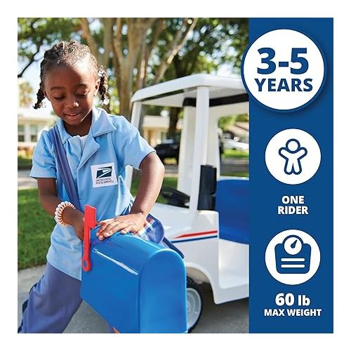  Kid Trax 6V USPS Mail Truck Ride-On Toy for Kids, Ages 3-5, Max Weight 60 lb, Includes Mailbox, Play Envelopes, Working Headlights/Horn, FM Radio/MP3 Input, Mail Truck, Kids Mail Truck, Kids Carrier