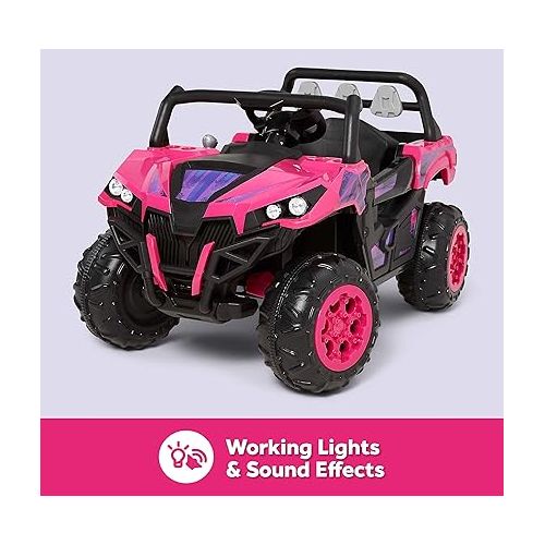  Kid Trax Toddler UTV Electric Ride-On Toy, Kids 3-5 Years Old, 6 Volt Battery and Charger, Max Rider Weight 60 lbs, LED Headlights, Pink