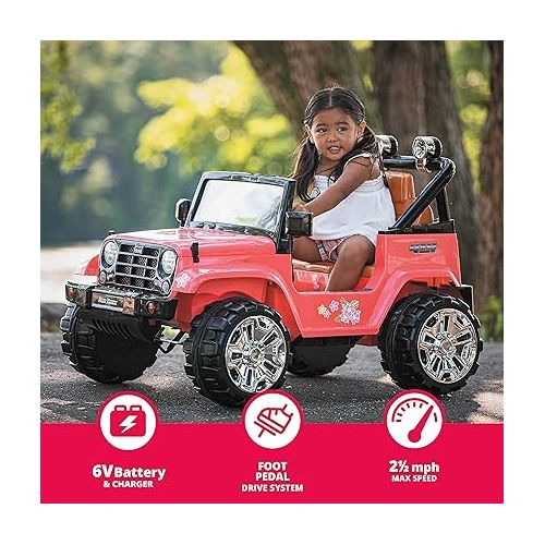  Kid Trax Beach Cuiser 4X4 Child Ride On Car, 3-5 Years Old, Max Rider Weight 60lbs, 6 Volt Rechargeable, Battery Powered car, Child Electric Toy, Pink