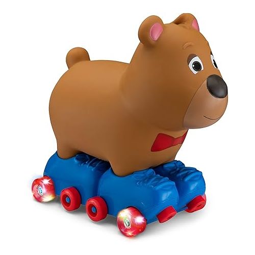  Kid Trax Silly Skaters Bear Toddler Foot to Floor Ride On Toy, Kids 1-3 Years Old, Soft and Inflatable, Single Rider, Light Up LED Rollerskates, Brown