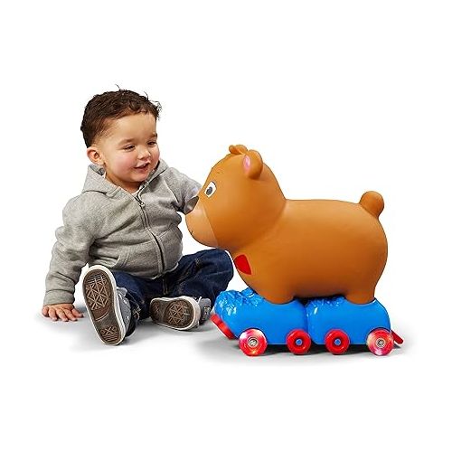  Kid Trax Silly Skaters Bear Toddler Foot to Floor Ride On Toy, Kids 1-3 Years Old, Soft and Inflatable, Single Rider, Light Up LED Rollerskates, Brown