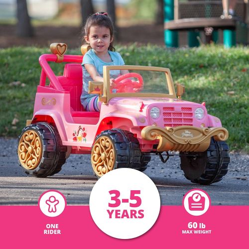  Kid Trax Disney Princess Heart of Gold 4x4 Kids Electric Ride On Toy, 6 Volt, Kids 3 5 Years Old, Max Rider Weight 60 lbs, Pink