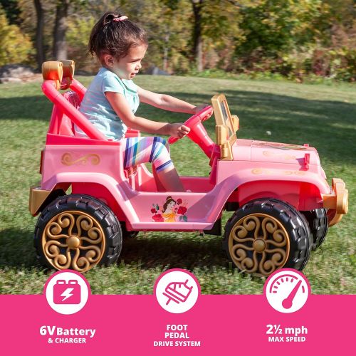  Kid Trax Disney Princess Heart of Gold 4x4 Kids Electric Ride On Toy, 6 Volt, Kids 3 5 Years Old, Max Rider Weight 60 lbs, Pink