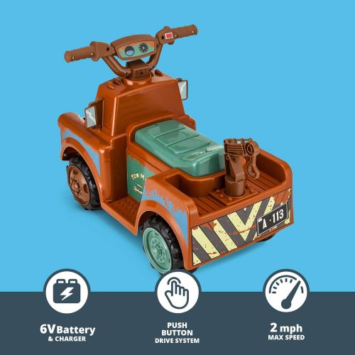  Kid Trax Toddler Disney Cars 3 Tow Mater Electric Quad Ride On Toy, Kids 1.5 3 Years Old, 6 Volt Battery and Charger Included, Max Weight 45 lbs, Tow Mater, brown (KT1193I)