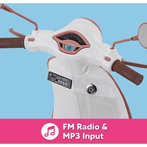  Kid Trax Toddler Disney Princess Vespa Scooter Electric Ride On Toy, 3 5 Years Old, 6 Volt, Max Weight 60 lbs, White