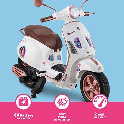  Kid Trax Toddler Disney Princess Vespa Scooter Electric Ride On Toy, 3 5 Years Old, 6 Volt, Max Weight 60 lbs, White