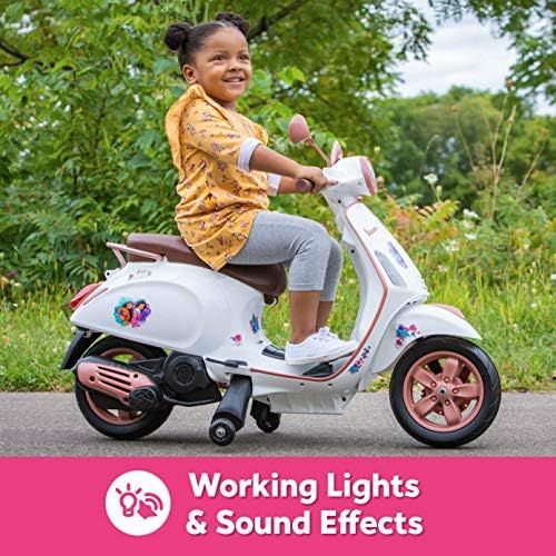  Kid Trax Toddler Disney Princess Vespa Scooter Electric Ride On Toy, 3 5 Years Old, 6 Volt, Max Weight 60 lbs, White