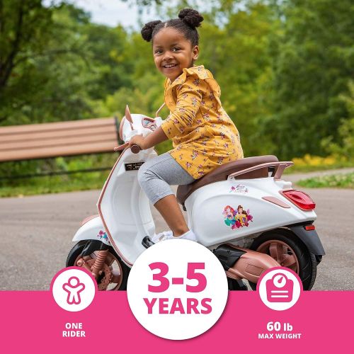  Kid Trax Toddler Disney Princess Vespa Scooter Electric Ride On Toy, 3 5 Years Old, 6 Volt, Max Weight 60 lbs, White