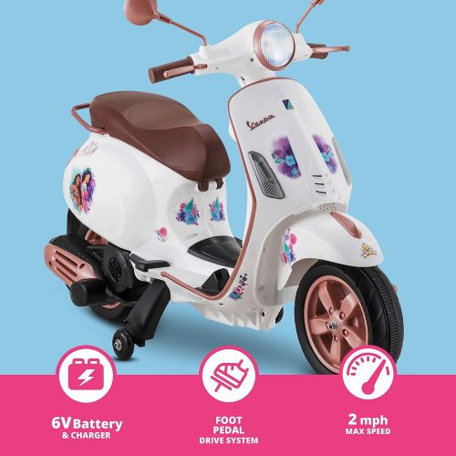  Kid Trax Toddler Disney Princess Vespa Scooter Electric Ride On Toy, 3 5 Years Old, 6 Volt, Max Weight 60 lbs, White