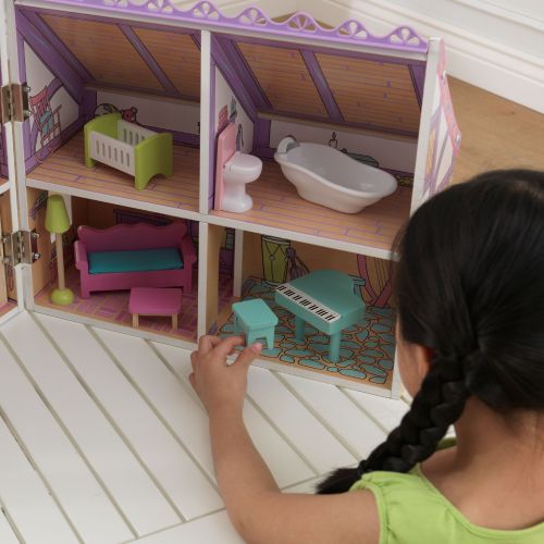 키드크래프트 KidKraft Wooden Enchanted Forest Dollhouse with 16-Piece Accessories for 5-Inch Dolls, Opens and Closes