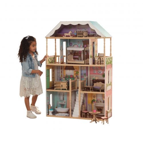 키드크래프트 KidKraft Charlotte Classic Wooden Dollhouse with EZ Kraft Assembly, 14-Piece Accessory Set, for 12-Inch Dolls