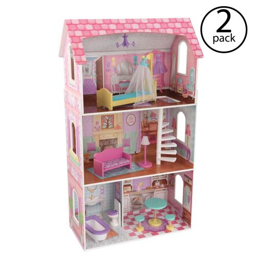 키드크래프트 KidKraft Penelope Wooden Pretend Play Dollhouse Mansion w Furniture (2 Pack)