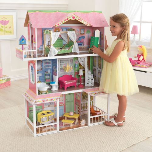 키드크래프트 KidKraft Sweet Savannah Wooden Pretend Play Dollhouse with Furniture (2 Pack)