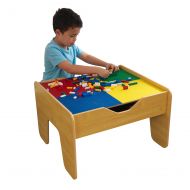 KidKraft 2-in-1 Reversible Top Activity Table with 200 Building Bricks and 30-Piece Wooden Train Set - Natural