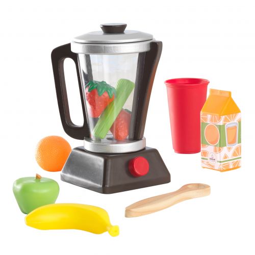 키드크래프트 KidKraft Wooden Espresso Smoothie Set with Pretend Fruits and Vegetables Play Food, Removable Lid