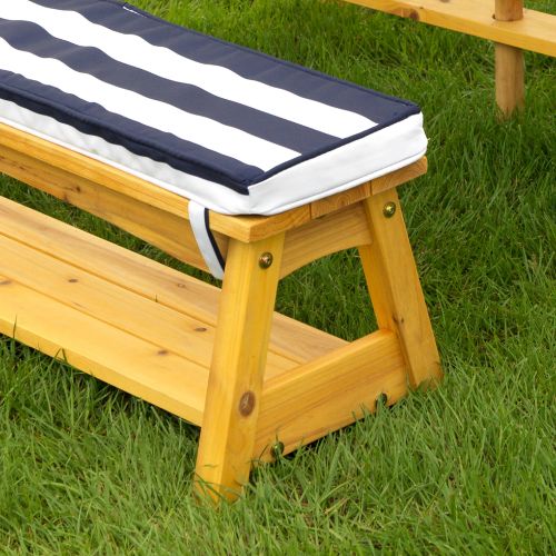 키드크래프트 KidKraft Outdoor Table & Bench Set with Cushions & Umbrella - Navy & White Stripes