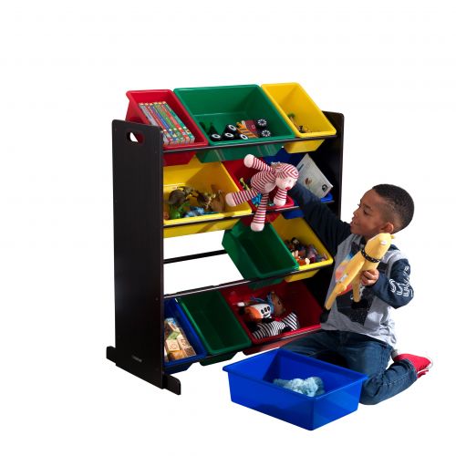 키드크래프트 KidKraft Wooden Sort It & Store It Bin Unit with 12 Plastic Bins - Primary & Espresso