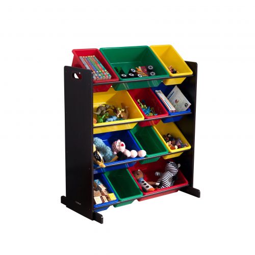 키드크래프트 KidKraft Wooden Sort It & Store It Bin Unit with 12 Plastic Bins - Primary & Espresso