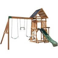 KidKraft Lawnmeadow Wooden Swing Set/Playset with Swings, Slide, Sandbox,Telescope Rock Wall and Monkey Bars