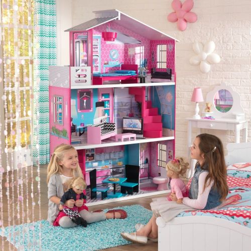 키드크래프트 KidKraft Wooden Breanna Dollhouse for 18 Dolls with 12Piece Accessories, 5-Foot Tall Toy