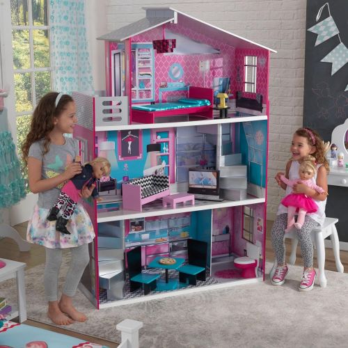 키드크래프트 KidKraft Wooden Breanna Dollhouse for 18 Dolls with 12Piece Accessories, 5-Foot Tall Toy