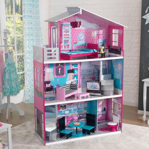 키드크래프트 KidKraft Wooden Breanna Dollhouse for 18 Dolls with 12Piece Accessories, 5-Foot Tall Toy