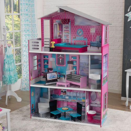 키드크래프트 KidKraft Wooden Breanna Dollhouse for 18 Dolls with 12Piece Accessories, 5-Foot Tall Toy