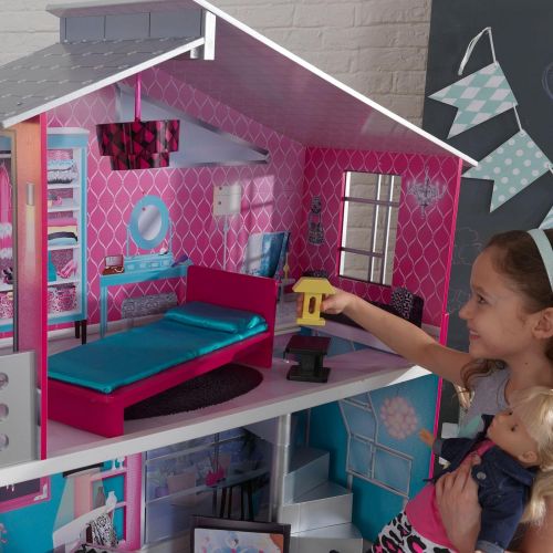 키드크래프트 KidKraft Wooden Breanna Dollhouse for 18 Dolls with 12Piece Accessories, 5-Foot Tall Toy