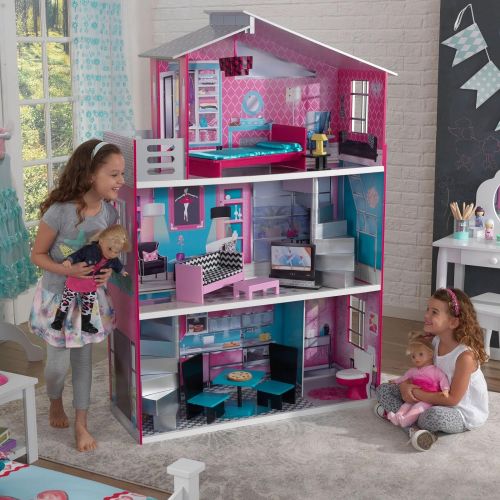 키드크래프트 KidKraft Wooden Breanna Dollhouse for 18 Dolls with 12Piece Accessories, 5-Foot Tall Toy