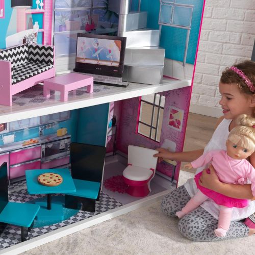 키드크래프트 KidKraft Wooden Breanna Dollhouse for 18 Dolls with 12Piece Accessories, 5-Foot Tall Toy