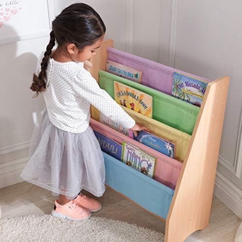 키드크래프트 KidKraft Wood & Canvas Sling Bookshelf Furniture for Kids  Pastel & Natural