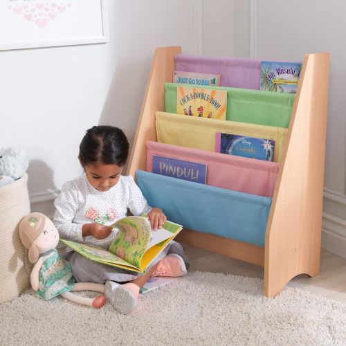 키드크래프트 KidKraft Wood & Canvas Sling Bookshelf Furniture for Kids  Pastel & Natural