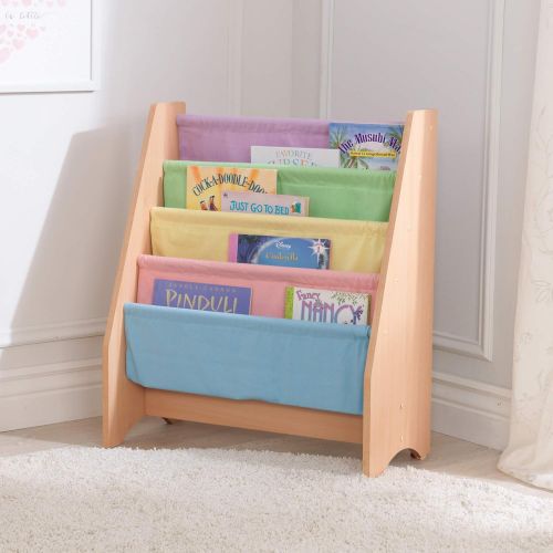 키드크래프트 KidKraft Wood & Canvas Sling Bookshelf Furniture for Kids  Pastel & Natural