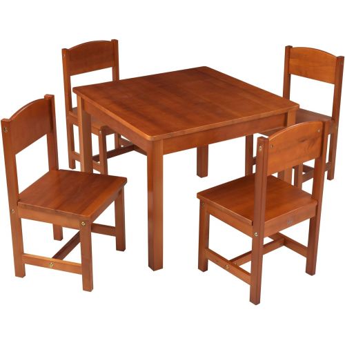키드크래프트 KidKraft Wooden Farmhouse Table & 4 Chairs Set, Childrens Furniture for Arts & Activity  Pecan