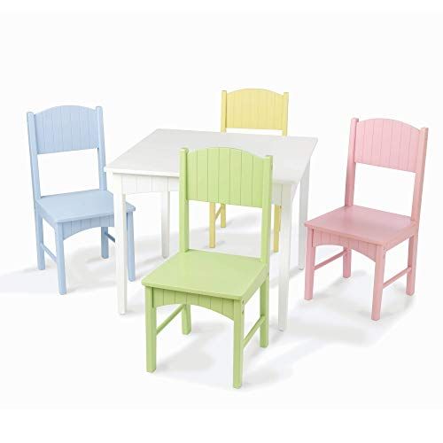 키드크래프트 KidKraft Nantucket Kids Wooden Table & 4 Chairs Set with Wainscoting Detail - Pastel