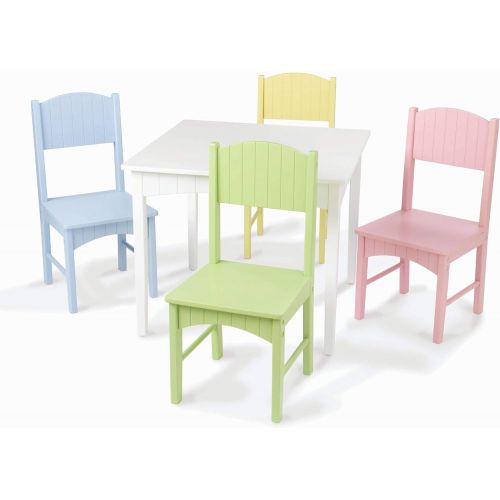 키드크래프트 KidKraft Nantucket Kids Wooden Table & 4 Chairs Set with Wainscoting Detail - Pastel