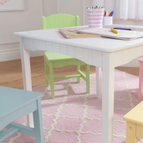 키드크래프트 KidKraft Nantucket Kids Wooden Table & 4 Chairs Set with Wainscoting Detail - Pastel