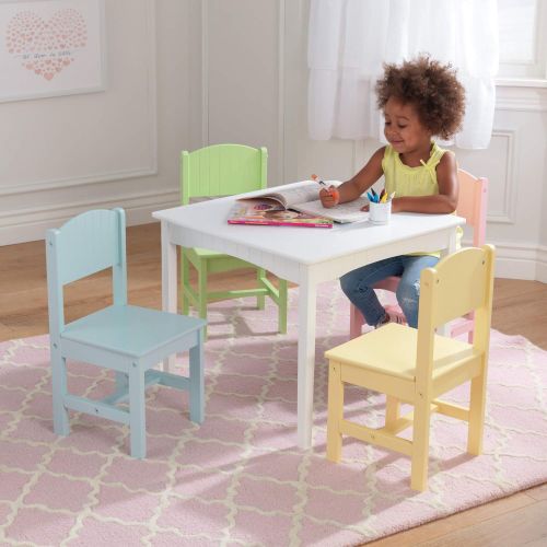 키드크래프트 KidKraft Nantucket Kids Wooden Table & 4 Chairs Set with Wainscoting Detail - Pastel