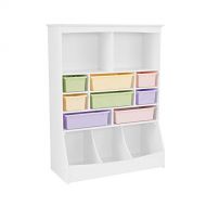 KidKraft Wooden Wall Storage Unit with 8 Plastic Bins & 13 Compartments - White, 53 x 20 x 8