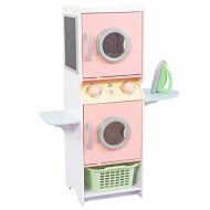 KidKraft Laundry Playset Childrens Pretend Wooden Stacking Washer and Dryer Toy with Iron and Basket - Pastel