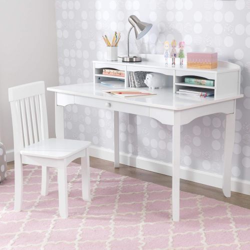 키드크래프트 KidKraft Avalon Wooden Childrens Desk with Hutch, Chair & Storage - White