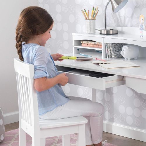 키드크래프트 KidKraft Avalon Wooden Childrens Desk with Hutch, Chair & Storage - White