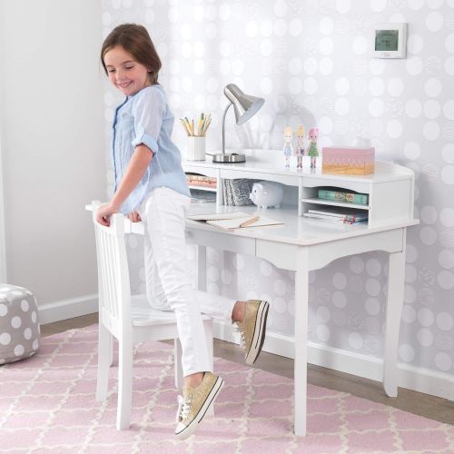 키드크래프트 KidKraft Avalon Wooden Childrens Desk with Hutch, Chair & Storage - White