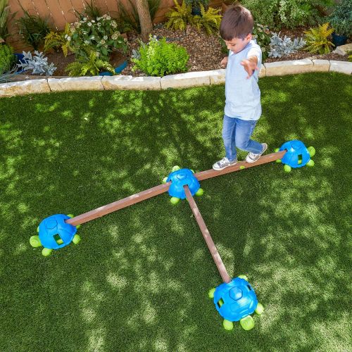 키드크래프트 KidKraft Turtle Totter Wooden Adjustable Balance Beam for Toddlers with Squeaky Turtle and Wobble Board, Gift for Ages 2-5