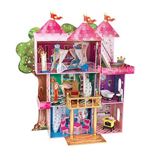 키드크래프트 KidKraft Storybook Mansion Three Story Wooden Dollhouse for 12 Inch Dolls with 14 Piece Accessories, Gift for Ages 3+