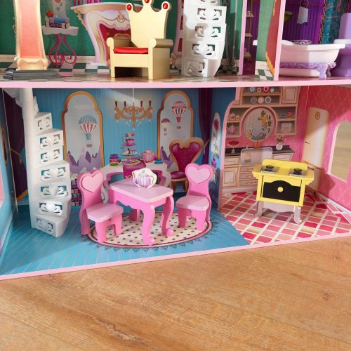 키드크래프트 KidKraft Storybook Mansion Three Story Wooden Dollhouse for 12 Inch Dolls with 14 Piece Accessories, Gift for Ages 3+