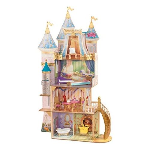 키드크래프트 KidKraft Disney Princess Royal Celebration Wooden Dollhouse with 10 Piece Accessories and Bonus Storybook Foldout Rooms, Gift for Ages 3+