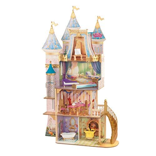 키드크래프트 KidKraft Disney Princess Royal Celebration Wooden Dollhouse with 10 Piece Accessories and Bonus Storybook Foldout Rooms, Gift for Ages 3+